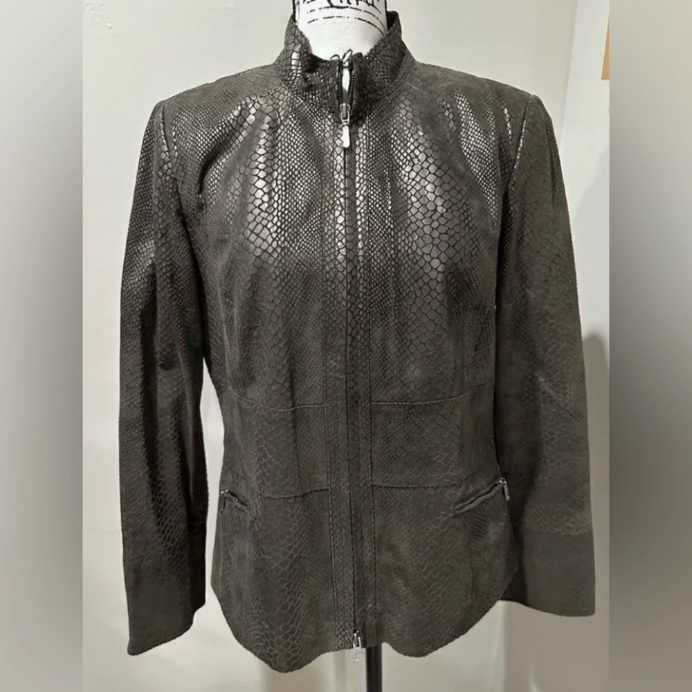 Alfani Brown Leather Jacket with Textured Finish - Picture 1 of 7